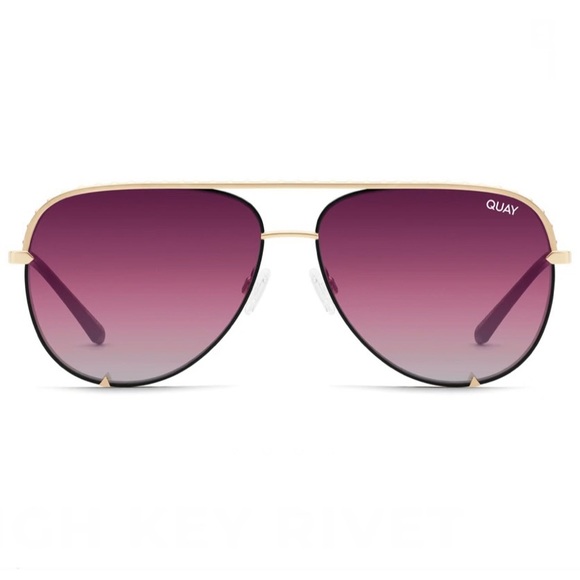 QUAY High Key Sunglasses Rivet Aviators Gold Frame Purple Pink Gradient Lenses - Picture 9 of 9